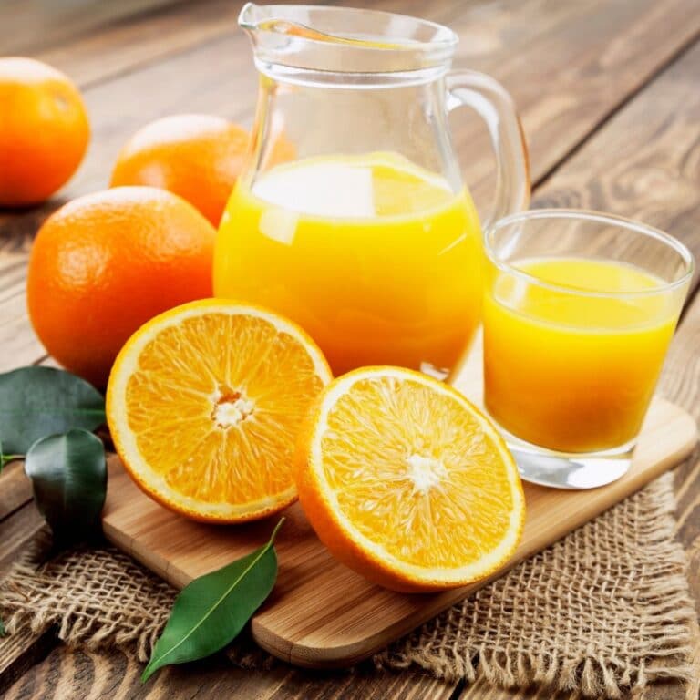 Square image of orange juice.