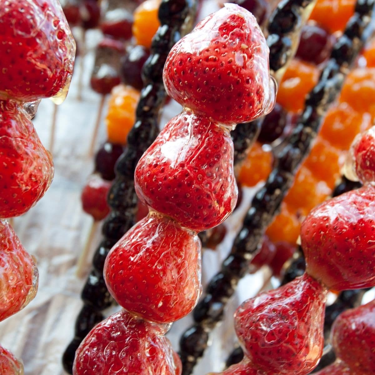Square image of candied fruit.