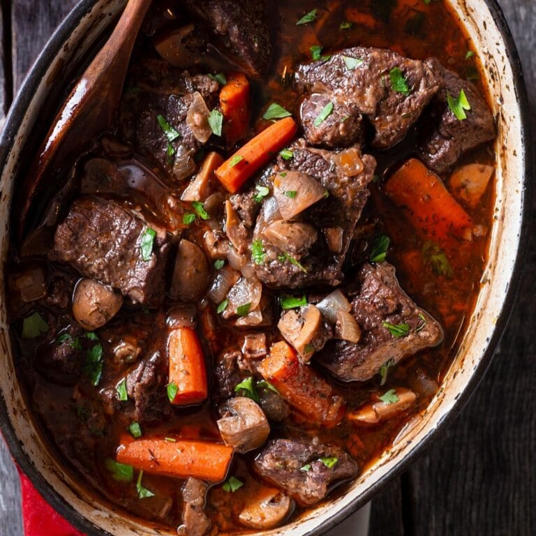 Square image of beef bourguignon.