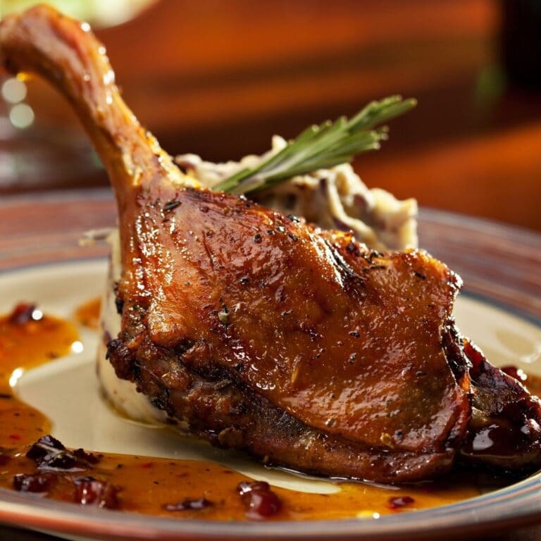 What to serve with duck leg served here with mashed potatoes.