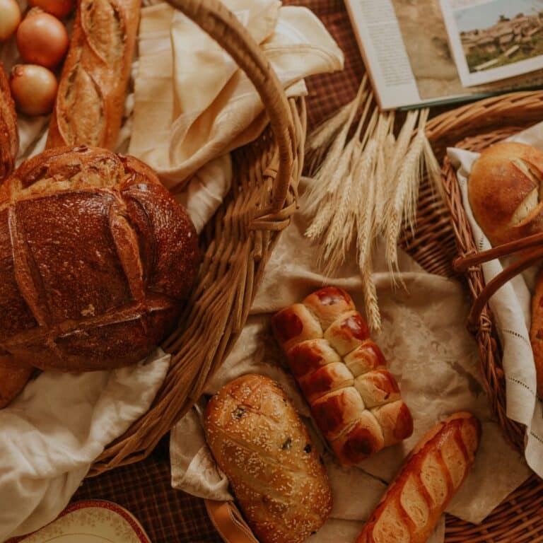 Square image showing different breads.